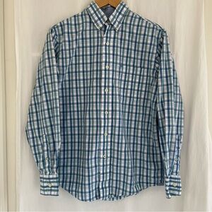 Izod Men's Blue, Green and White Plaid Shirt